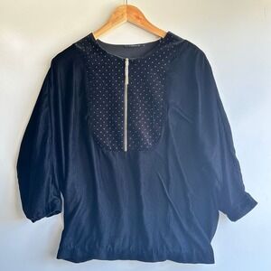 T Tahari‎ Lala Velvet Blouse Gold Dot Dolman Sleeve Oversize NWT (FLAW)